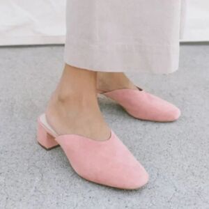 Loeffler Randall Lulu Suede Block Heel Mule Slide, Melon Pink, Size 10.5